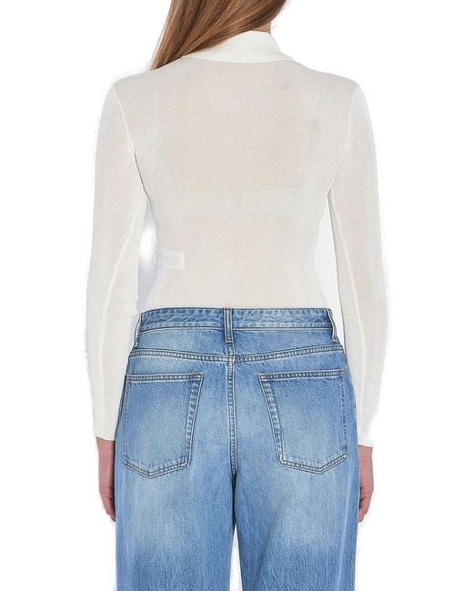 Self-Portrait Blue Button-Down Knitted Bodysuit