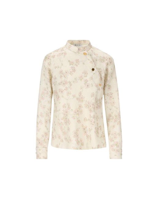 Loro Piana White Floral-printed Long-sleeved Shirt