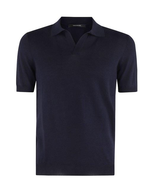Tagliatore Blue Keith Short-Sleeved Knitted Polo Shirt for men