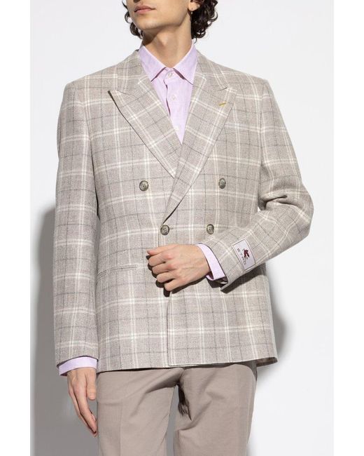 Etro White Double-Breasted Checked Blazer for men