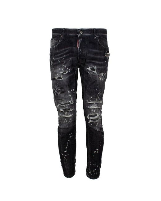 DSquared² Black Distressed Wash Tidy Biker Jeans for men