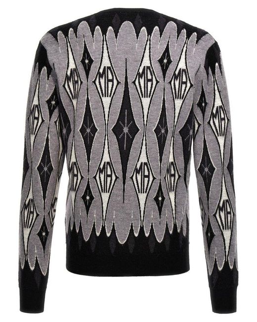 Amiri Black Argyle Jacquard Sweater for men