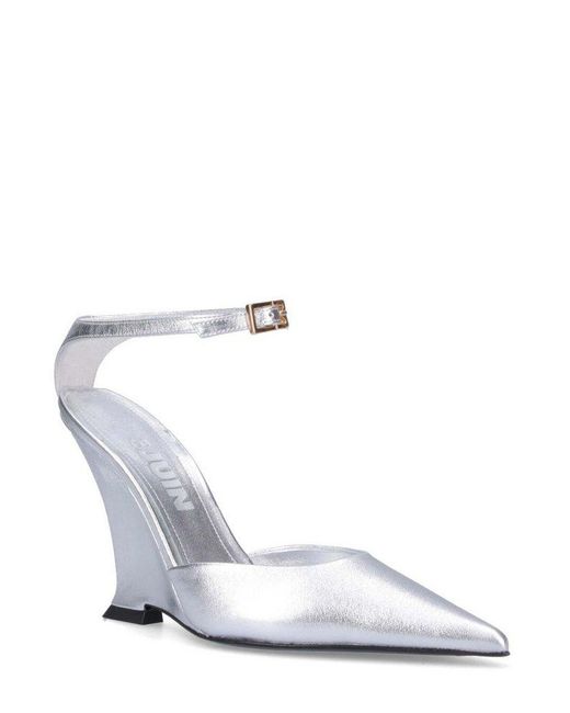 3Juin White Ankle Strap Wedge Pumps