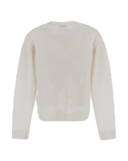 Moncler White Logo Embroidered Knit Sweater
