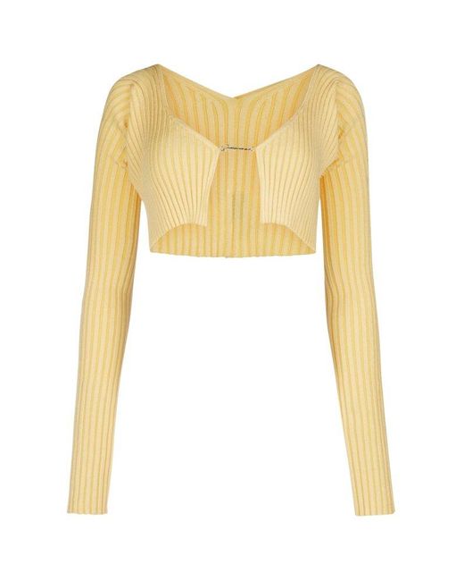 Jacquemus Yellow Logo Plaque Cropped Long-sleeve Top