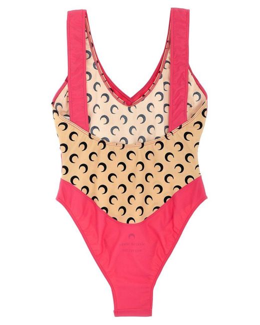 MARINE SERRE Pink 'All Over Moon' One-Piece Swimsuit