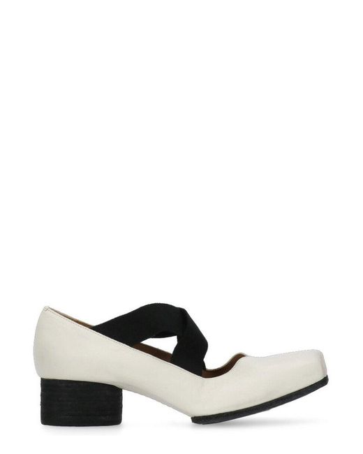 Uma Wang White Square Toe Slip-on Ballerina Shoes