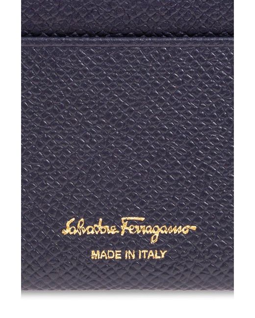 Ferragamo Blue Card Case With 'gancini' Logo,