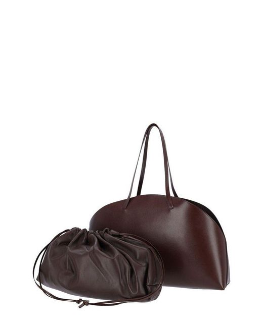 Jil Sander Brown Logo Printed Drawstring Shoulder Bag