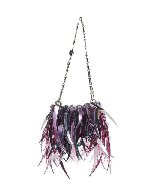 Rabanne Purple Sparkle Nano Metallic Fringed Shoulder Bag