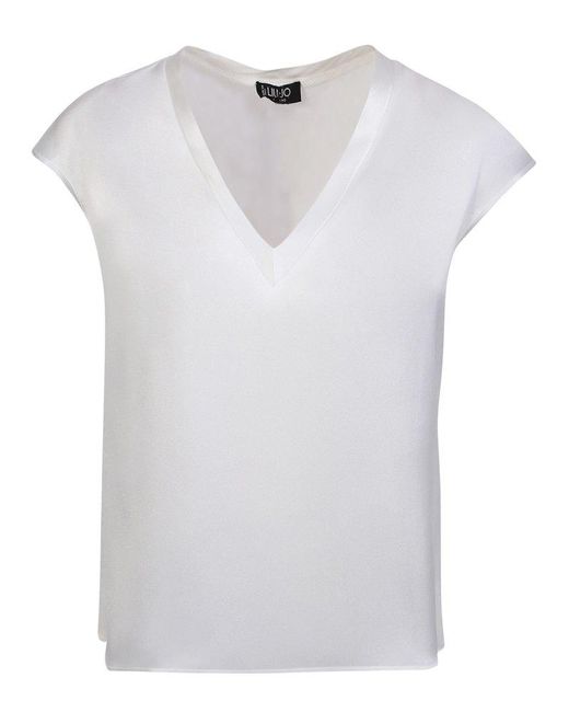 Liu Jo White V-neck Short-sleeved T-shirt