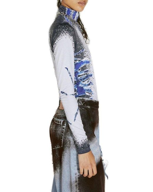 Y. Project Blue Whisker Printed Long Sleeved Top