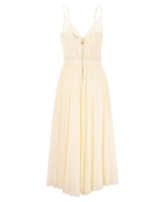 Elisabetta Franchi White Tulle Bustier Pleated Dress