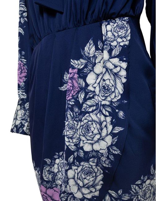 Blugirl Blumarine Blue Floral-printed Long-sleeved Dress