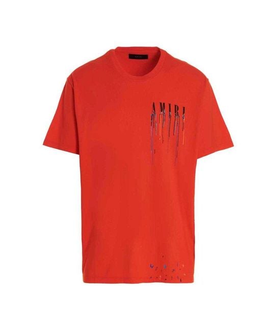 Amiri Orange Paint Drip Logo Crewneck T-shirt for men