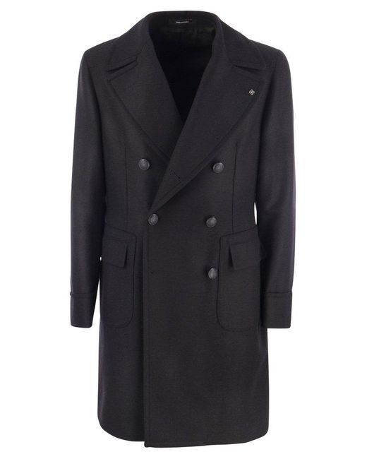 Tagliatore Blue Wool And Cashmere Double-Breasted Coat for men