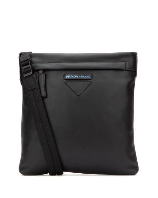 Prada Logo Leather Crossbody Bag in Black for Men - Lyst
