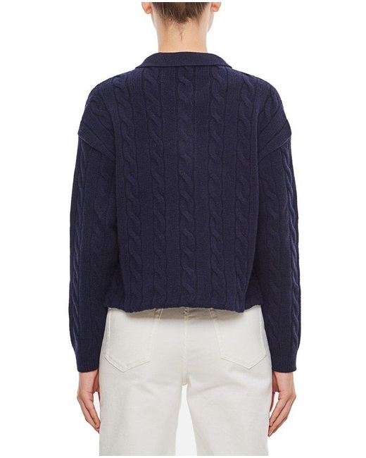 Polo Ralph Lauren Blue Cable-knit Wool-blend Polo Sweater