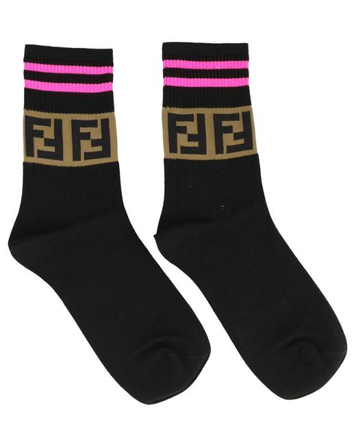 Fendi Black Ff Logo Socks