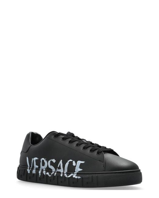 Versace Black 'New Greca' Low Sneakers With Greca Motif And Lettering Logo On The Side for men