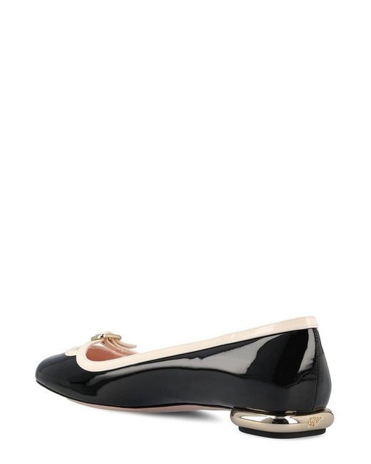 Roger Vivier Black Buckled Round Toe Slip-On Flat Shoes