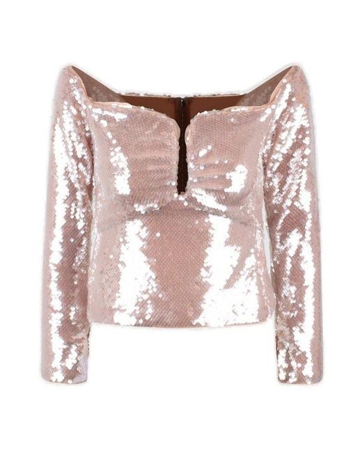 Self-Portrait Pink Sequin Off Shoulder Top