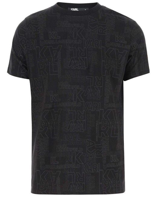 Karl Lagerfeld Black Cotton T-Shirt With All-Over Logo for men
