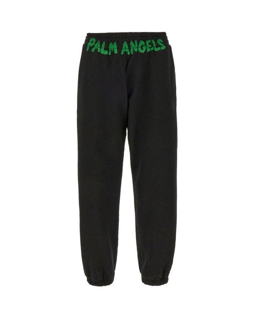 Palm Angels Black Logo-printed Elasticated Waist Track Pants for men