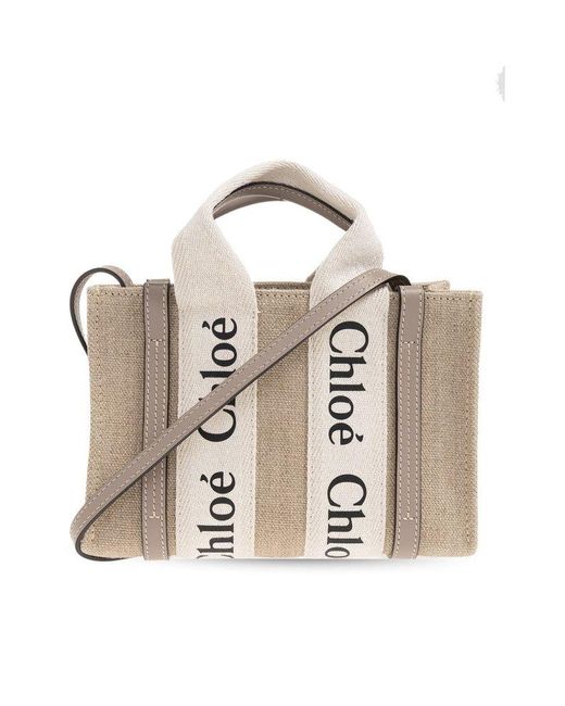 Chloé Gray Woody Logo Printed Mini Tote Bag