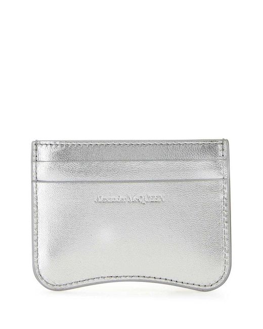 Alexander McQueen Gray Silver Leather Card Holder