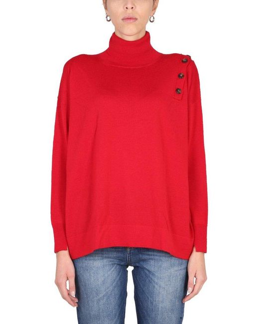 Stefano Mortari Red Buttoned Turtleneck Jumper