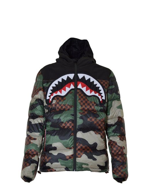 Sprayground Black Camo Checkered Puffer Down Jacket for men