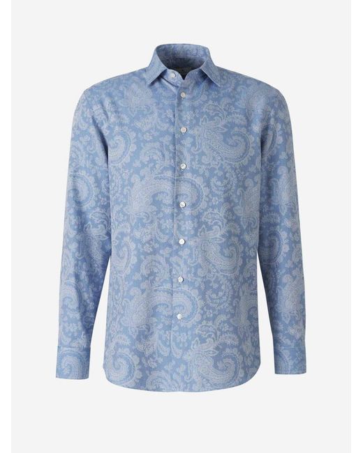Etro Blue Jacquard Paisley Shirt for men