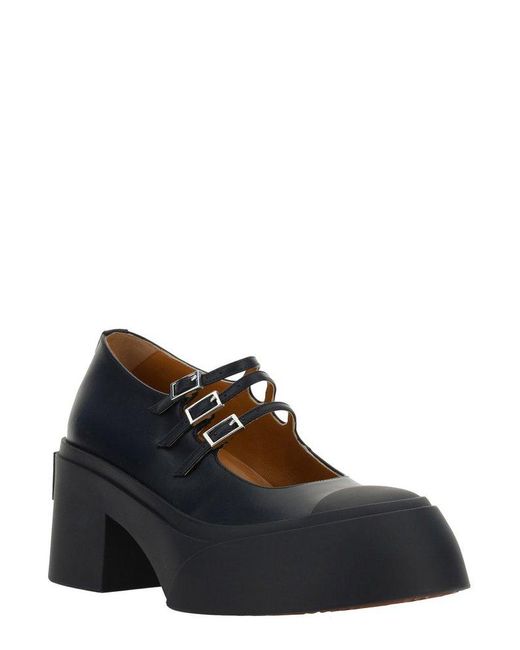 Marni Black Buckle-Strap Round-Toe Pumps