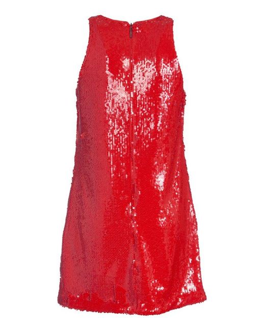 MSGM Red Sequined Crewneck Mini Dress