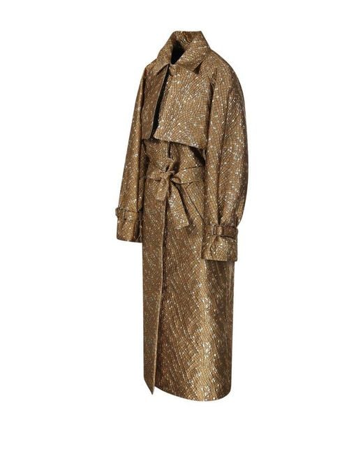 Max Mara Natural All-Over Patterned Oversized Belted Coat