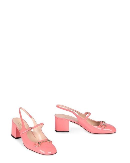 Gucci Pink Horsebit Detailed Square Toe Pumps