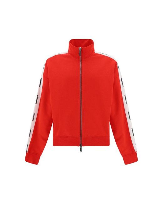 DSquared² Red Zip Up Sweatshirt With Logo Bands for men