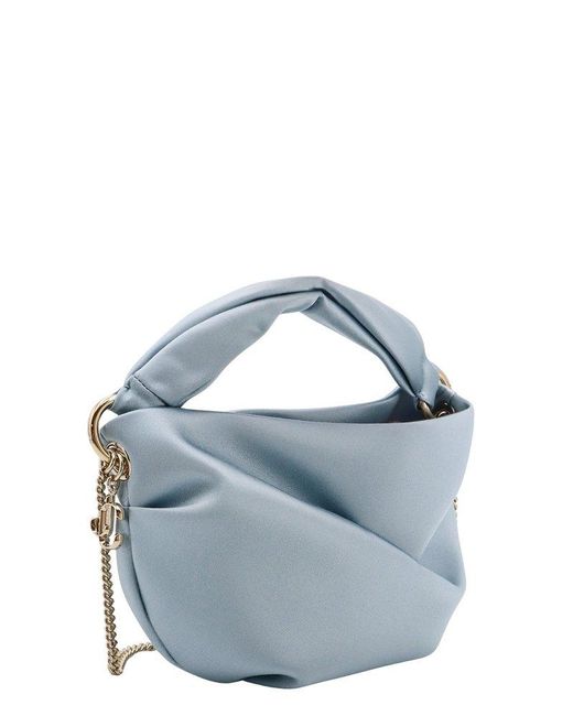 Jimmy Choo Blue Bonny Satin Twist Detailed Chained Tote Bag