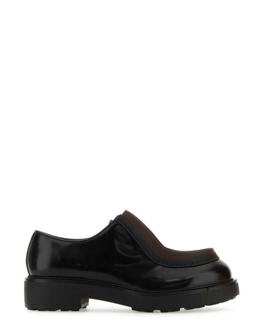 Prada Black Opaque Brushed-leather Lace-up Shoes for men