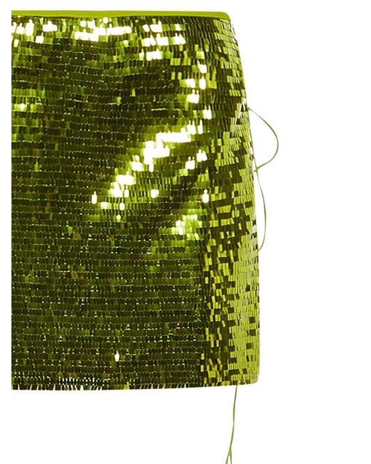 Oseree Green Sequin-embellished Knot Detail Mini Skirt