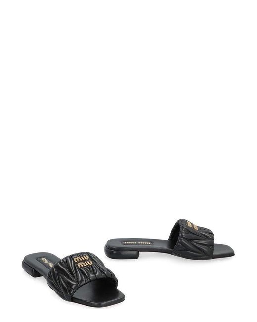 Miu Miu Black Leather Slides