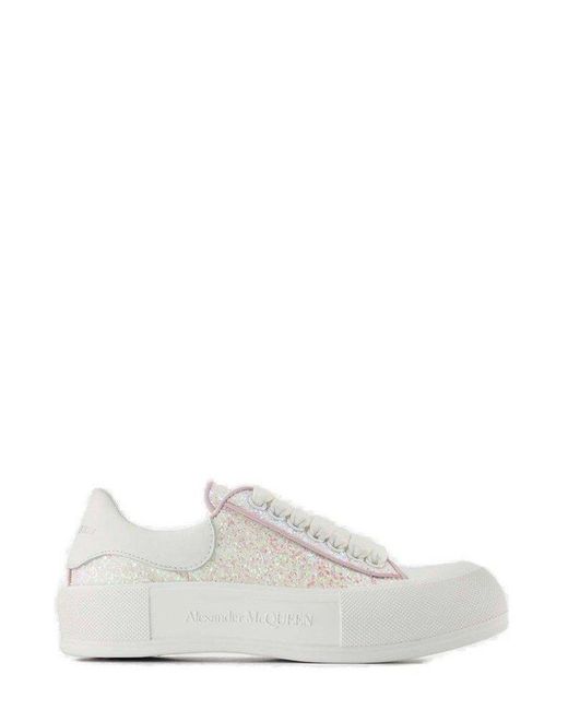 Alexander McQueen Deck Glitter Lace-up Sneakers in White | Lyst