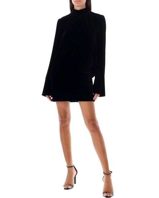 Saint Laurent Black Cut-out Detailed Long-sleeved Dress