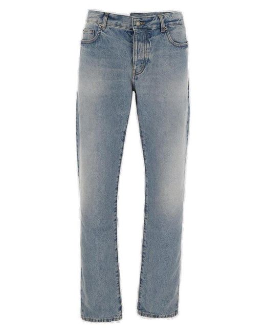 Saint Laurent Blue Button Detailed Slim-fit Jeans for men