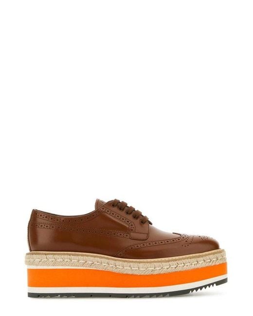 Prada Brown Round-Toe Lace-Up Shoes