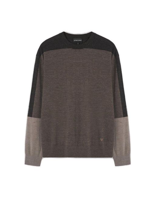 Emporio Armani Gray Colour-Block Crewneck Jumper for men