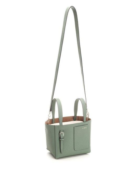 Valextra Green Patch-Pocket Zip-Up Mini Tote Bag