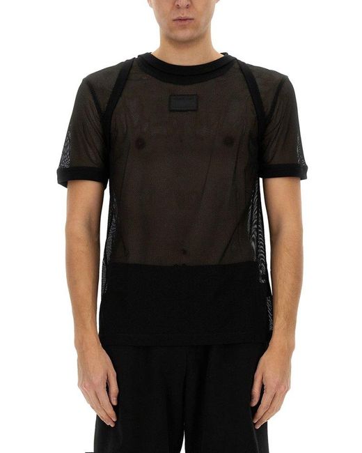 Helmut Lang Black Semi-Transparent Mesh T-Shirt With Graphic Print for men