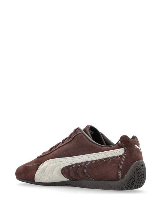PUMA Brown Logo Embroidered Lace-Up Sneakers for men